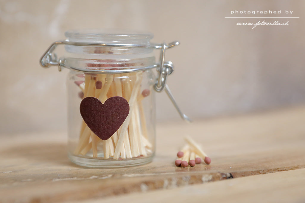 Streichholzglas mit Herz